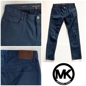 Michael Kors Men Blue Parkers Slim Fit Pants 30/30